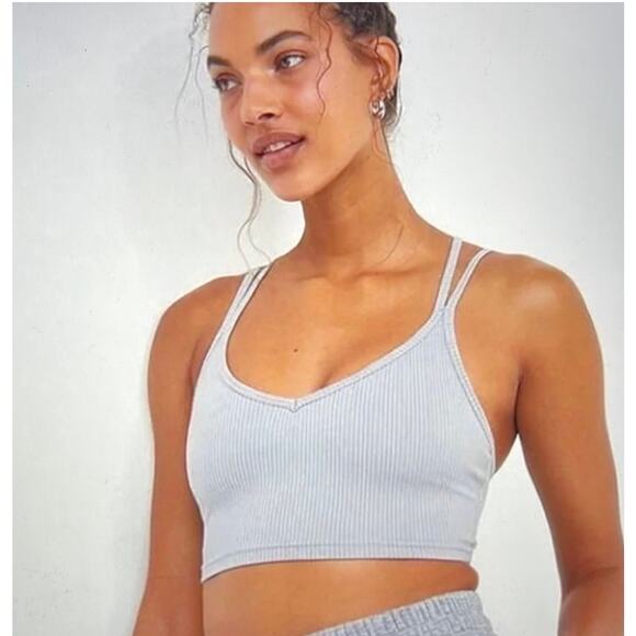 NWT For Love & Lemons Eva Crisscross CropTop Sports Bra Gray Sz. XXS - Picture 1 of 6